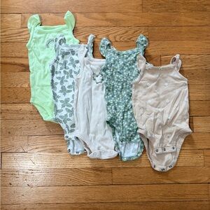 Carter's Assorted Green and Beige Tank Top Bodysuits Bundle 9 Months
